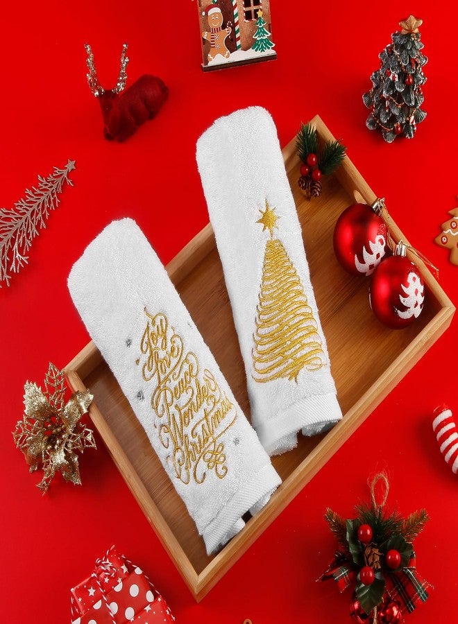Quera 2 Pack Christmas Hand Towels, Winter Golden Christmas Tree Embroidery Joy Love Peace Wonder Christmas Rustic Cabin Decor Bathroom Decorative Holiday Towels Gift Set 13.7'' x 29.5'' - Image 3